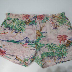 90s Pink Nautica Men Swim Trunks Lg all Over Print Palm Trees Beach Hawaiian